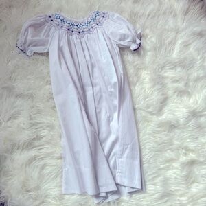 Smocked dress - girls 4 - white with blue & lavendar smocking